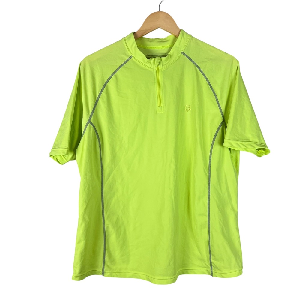 Coolibar Womens XXL Neon Lime Green UPF 50+ Quarter Zip Sun Shirt Short Sleeve